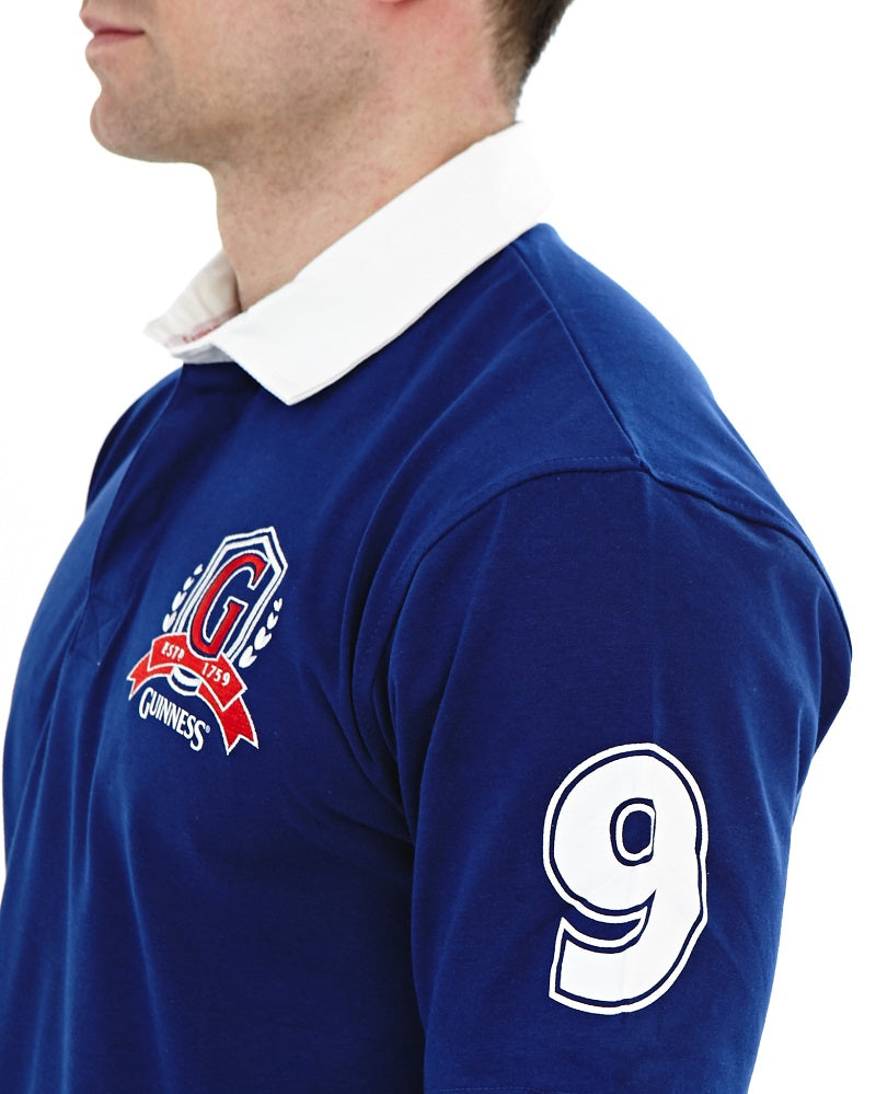 Guinness® Men's Blue Short Sleeve Rugby Shirt with Red Guinness® Logo