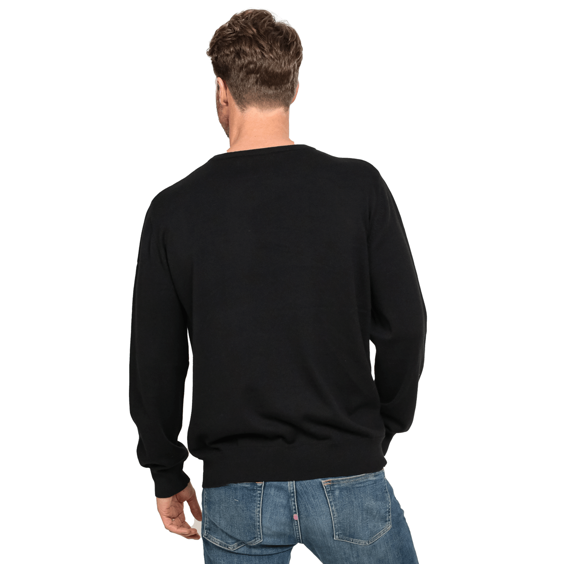 The back view of a man wearing a Guinness 100% Organic Cotton Jumper.