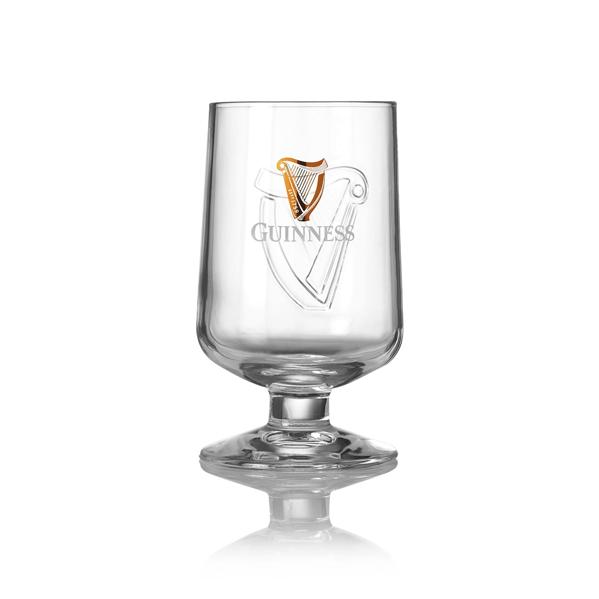 An embossed Guinness Embossed Stem Glass 6 Pack on a white background.