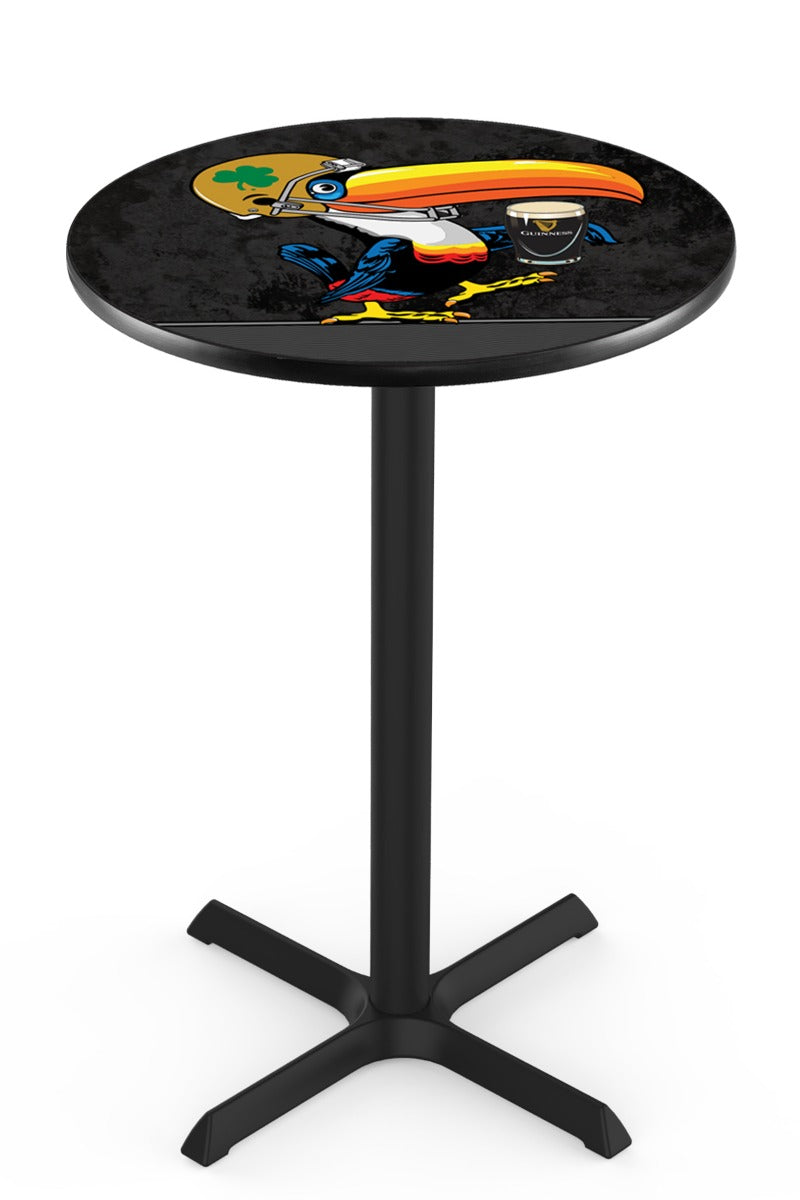 The Guinness Notre Dame Toucan Pub Table is a round table featuring an image of a toucan. Perfect for pub or bar settings, this table adds a touch of whimsy and character to any.