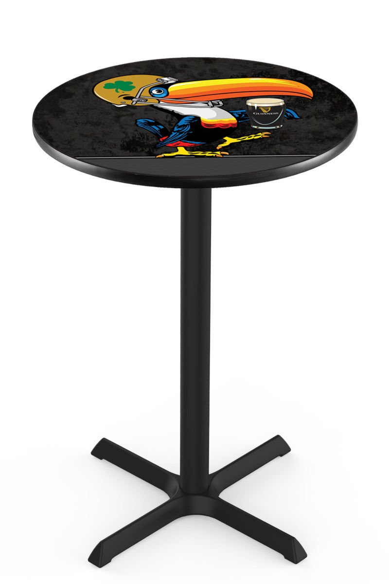 The Guinness Notre Dame Toucan Pub Table is a round table featuring an image of a toucan. Perfect for pub or bar settings, this table adds a touch of whimsy and character to any.