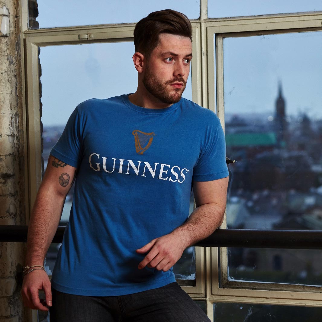 Guinness Trademark Label T-Shirt Blue featuring the Guinness trademark label.