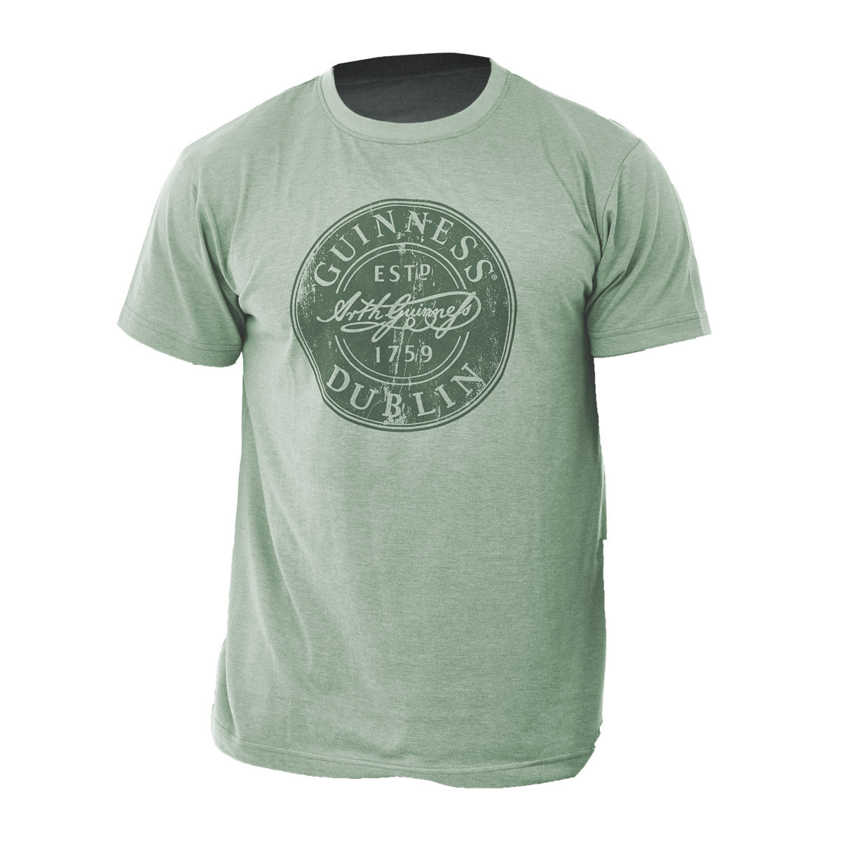 A Guinness Green Bottle Cap Tee with the words Guinness and Dublin on it.