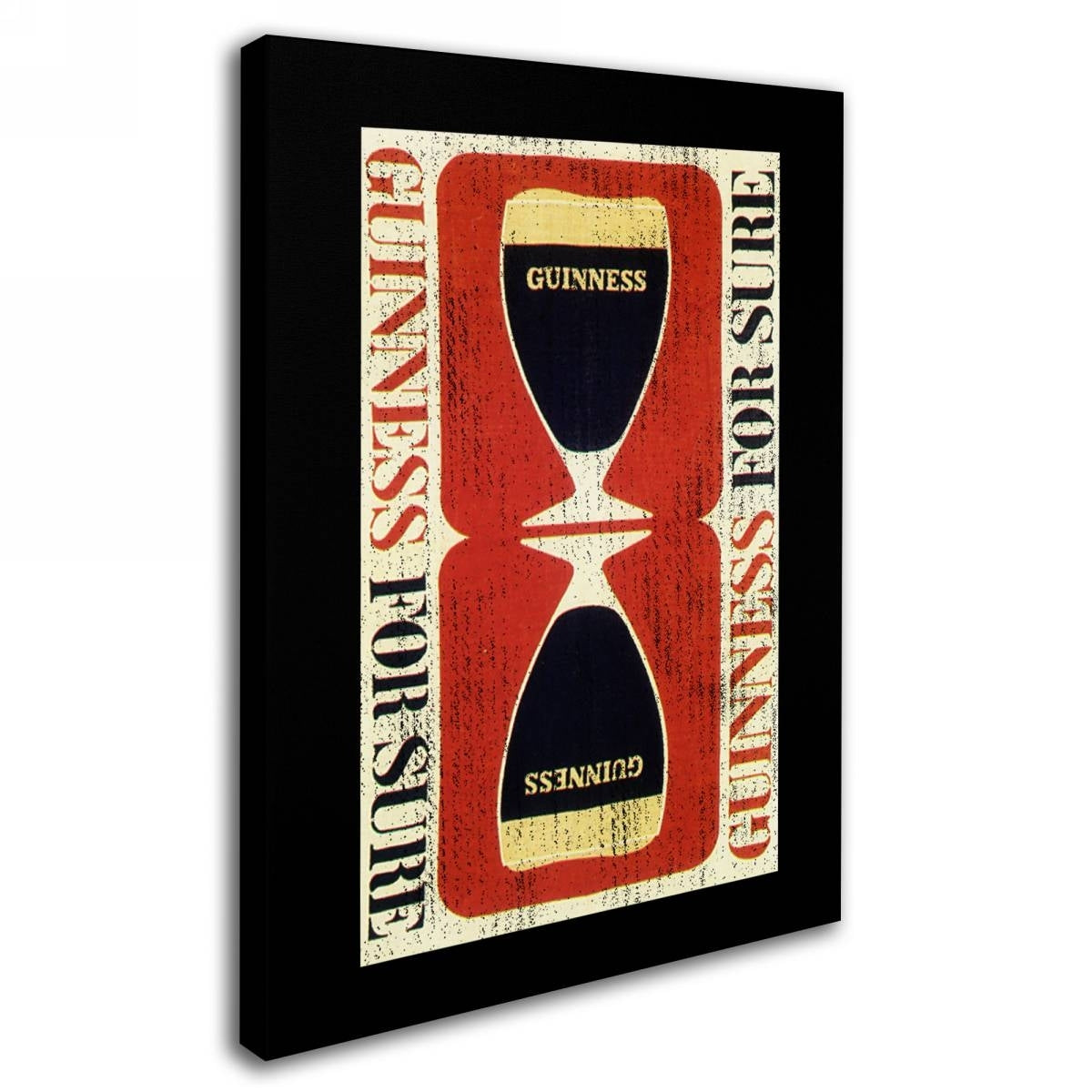 A minimalist aesthetic Guinness canvas art featuring a black and red poster with a Guinness glass on it.