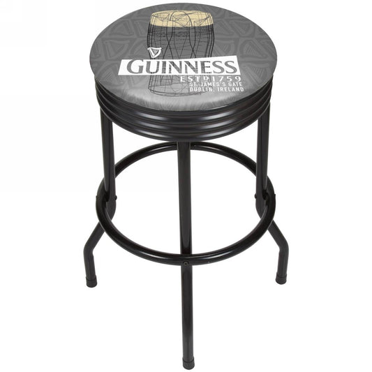 Guinness Black Ribbed Bar Stool - Line Art Pint with a black frame and a swivel feature, showcasing the iconic Guinness logo.