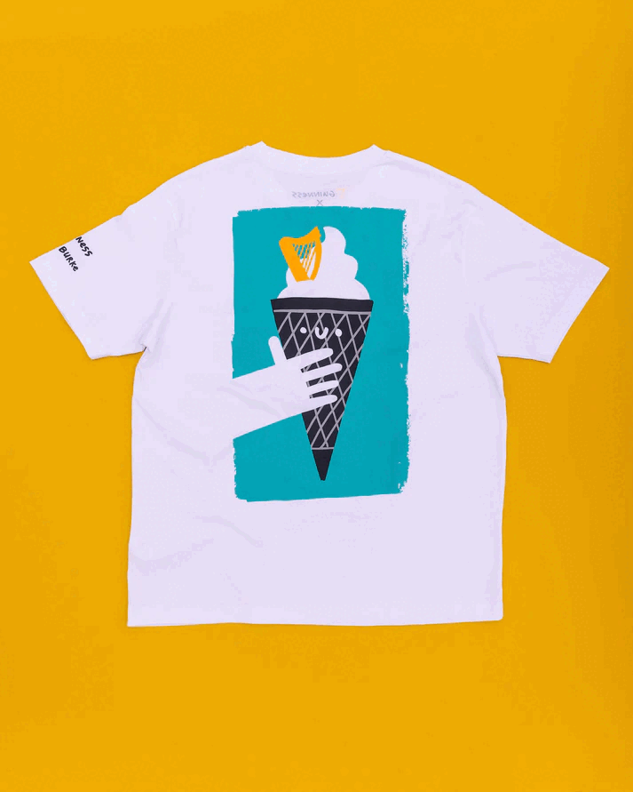 A white FATTI BURKE "LOVELY DAY FOR A GUINNESS" ICE CREAM TEE, perfect for a refreshing summer look.