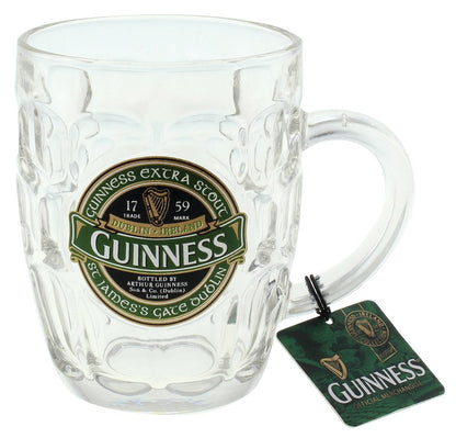 Green Glass Hobnail Tankard with Guinness beer tag.