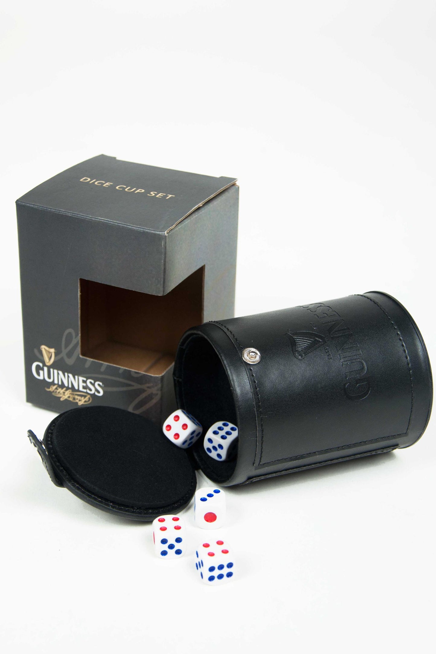 Get ready for game night with this Guinness® Dice Cup Set. The set includes a pair of dice and a stylish box to store them in. Perfect for any fan of Guinness!