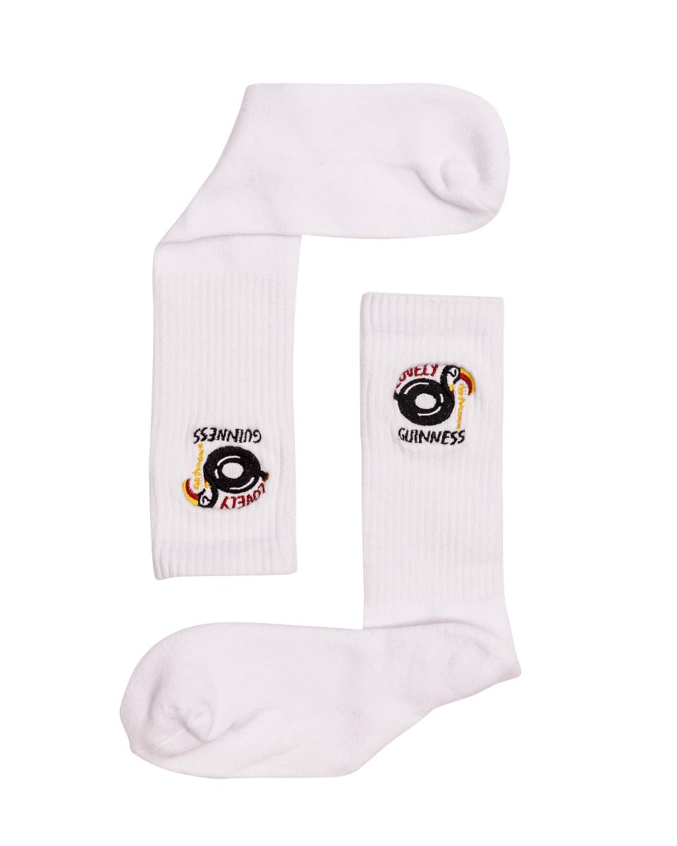 Stylish and comfy Guinness "Lovely Day for a Guinness" Toucan white socks with an eye on them.