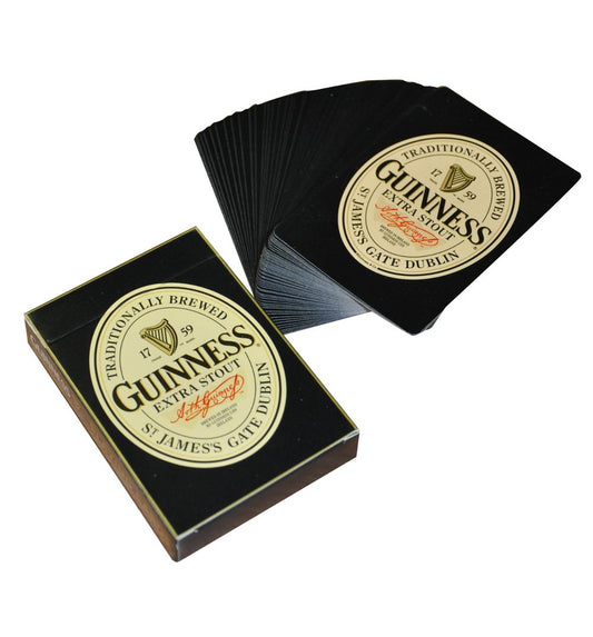 Luxury Guinness playing cards on a white background are the perfect addition to any game night.