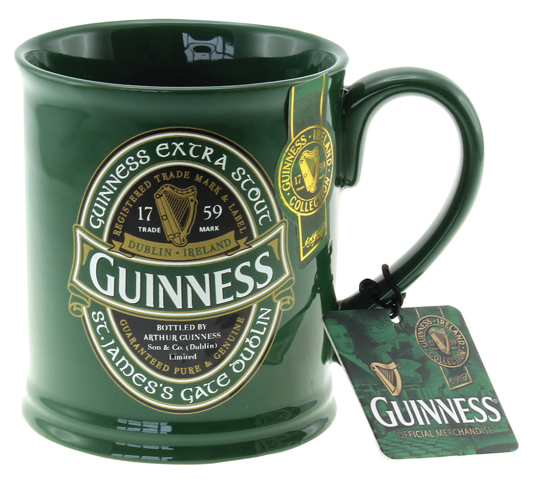 Guinness Ireland - Tankard Mug from the Guinness Webstore US, featuring a classic label design and an attached tag showcasing the iconic Guinness logo.