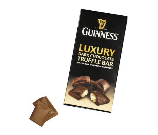 Lir Chocolates presents a Guinness Luxury Dark Chocolate Truffle Bar infused with the rich flavors of Guinness.