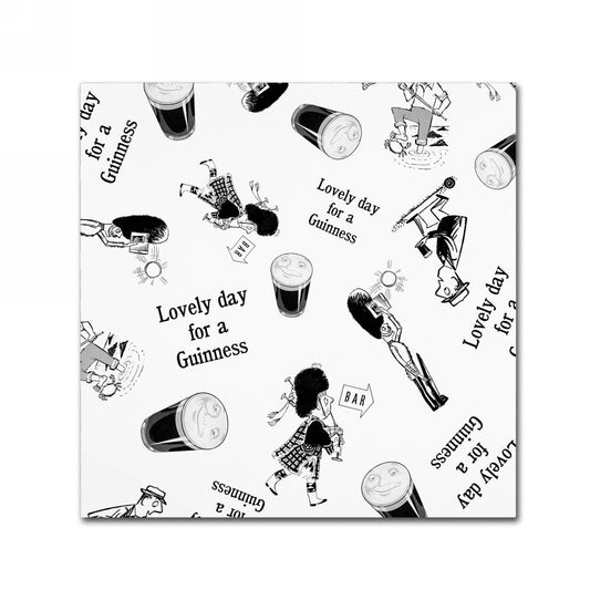 A black and white paper napkin with the words "lucky day" and the Guinness Brewery 'Lovely Day For A Guinness VII' Canvas Art.
