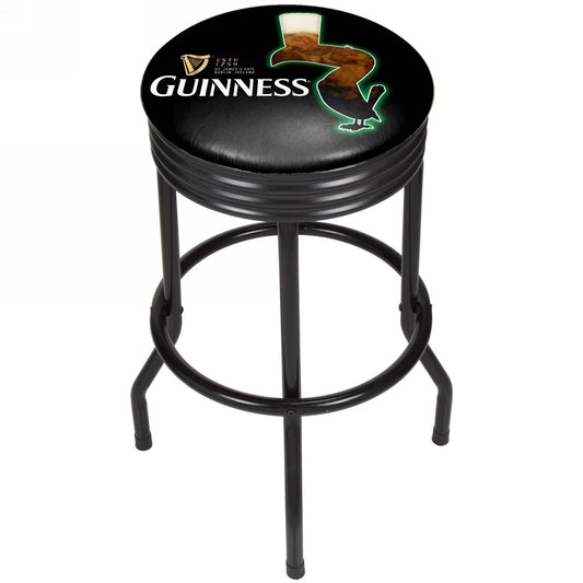 A Guinness Black Ribbed Bar Stool - Feathering brand logo-embellished black ribbed swivel barstool.