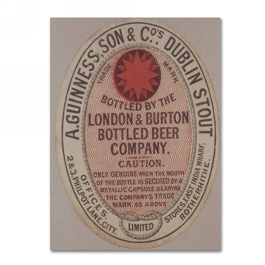 London and Burton Bottled Beer Company specializes in the production and distribution of high-quality Guinness beer while also offering a unique selection of Guinness Brewery 'Guinness & Son & Co's Dublin Stout' Canvas Art.