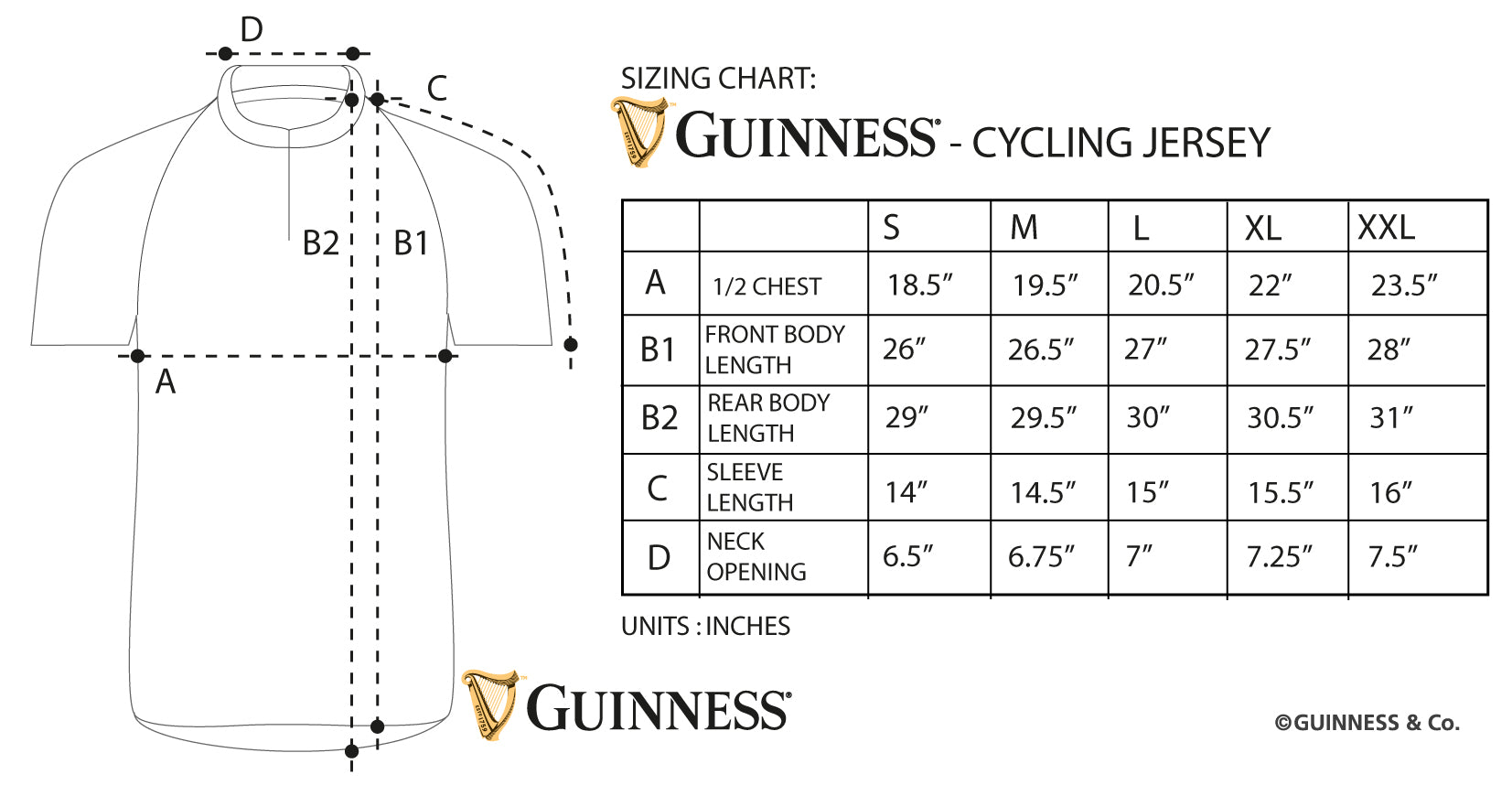 A Guinness Basic Cycling Jersey featuring a race cut, adorned with the iconic Guinness branding.