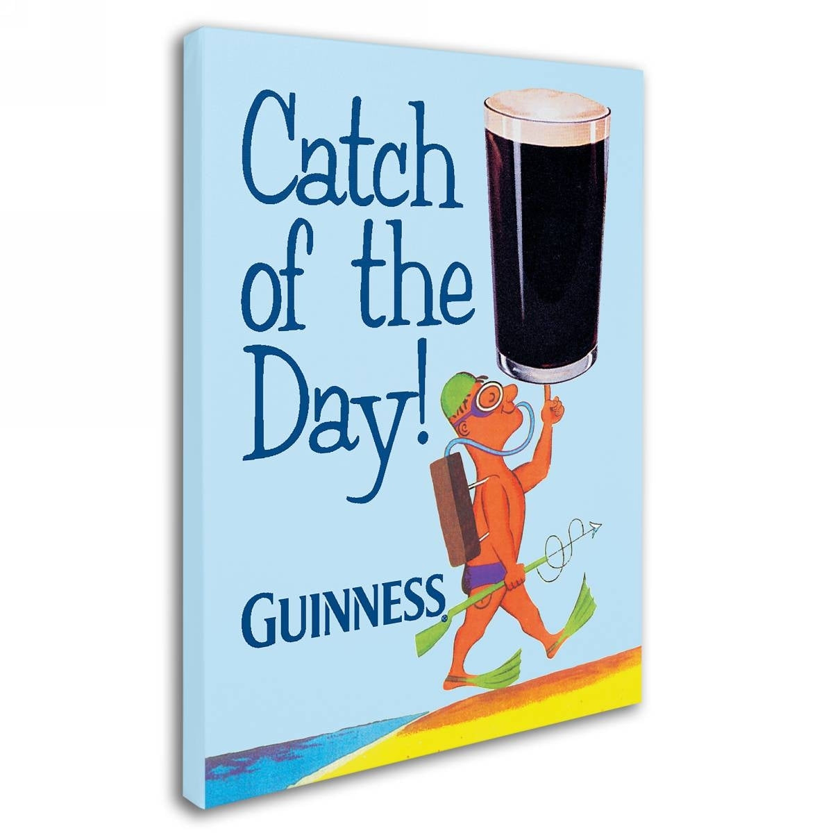 Beach-themed Guinness Brewery 'Catch Of The Day' canvas print.