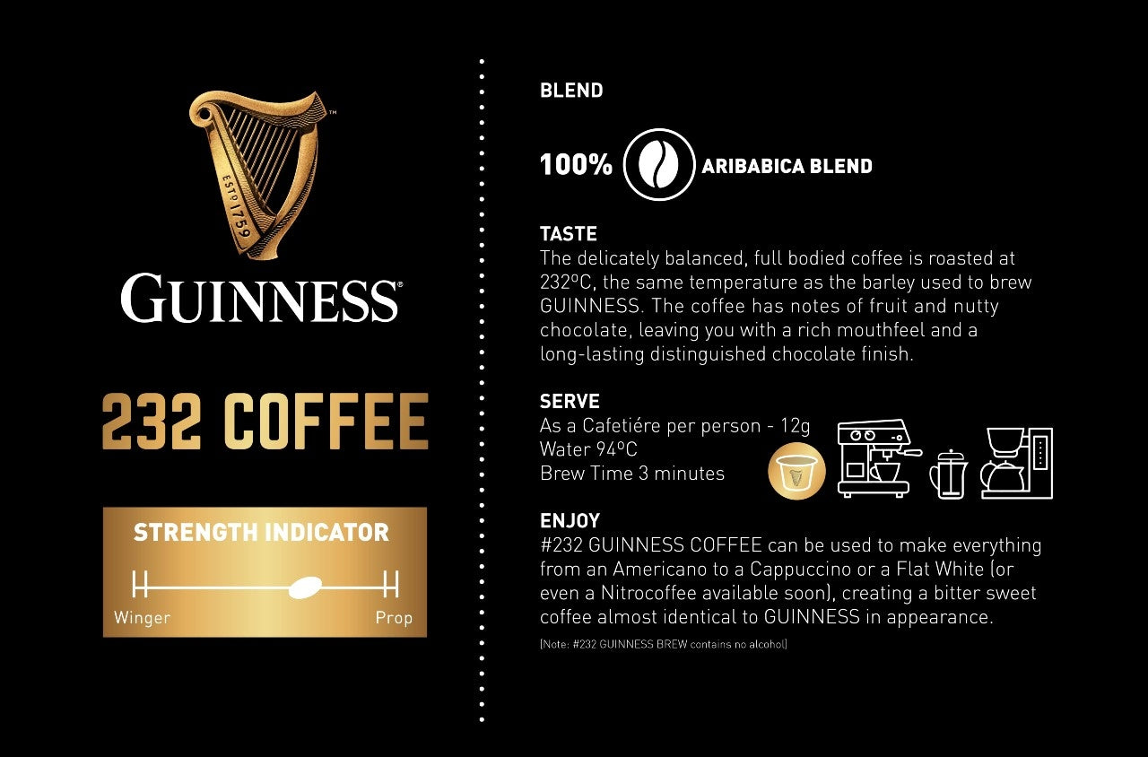 Introducing the limited-edition Guinness Ground Coffee 227g! This ground coffee is specifically designed for rugby fans, offering a unique and exhilarating experience.
