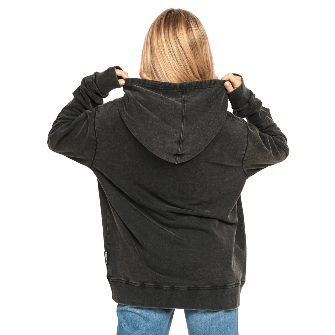 The back view of a woman wearing a Guinness Premium Label Toucan Hoodie.