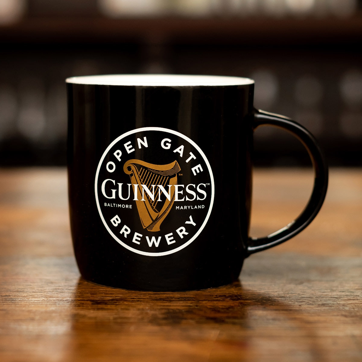 Logo-engraved Guinness Open Gate Brewery Black Ceramic Mug.
