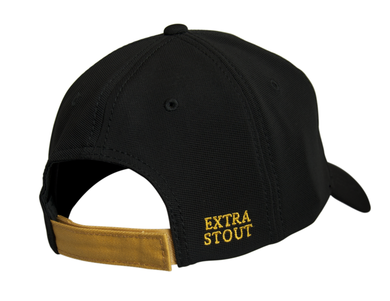 A Guinness Extra Stout Label baseball cap with yellow text.