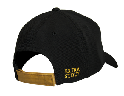 A Guinness Extra Stout Label baseball cap with yellow text.