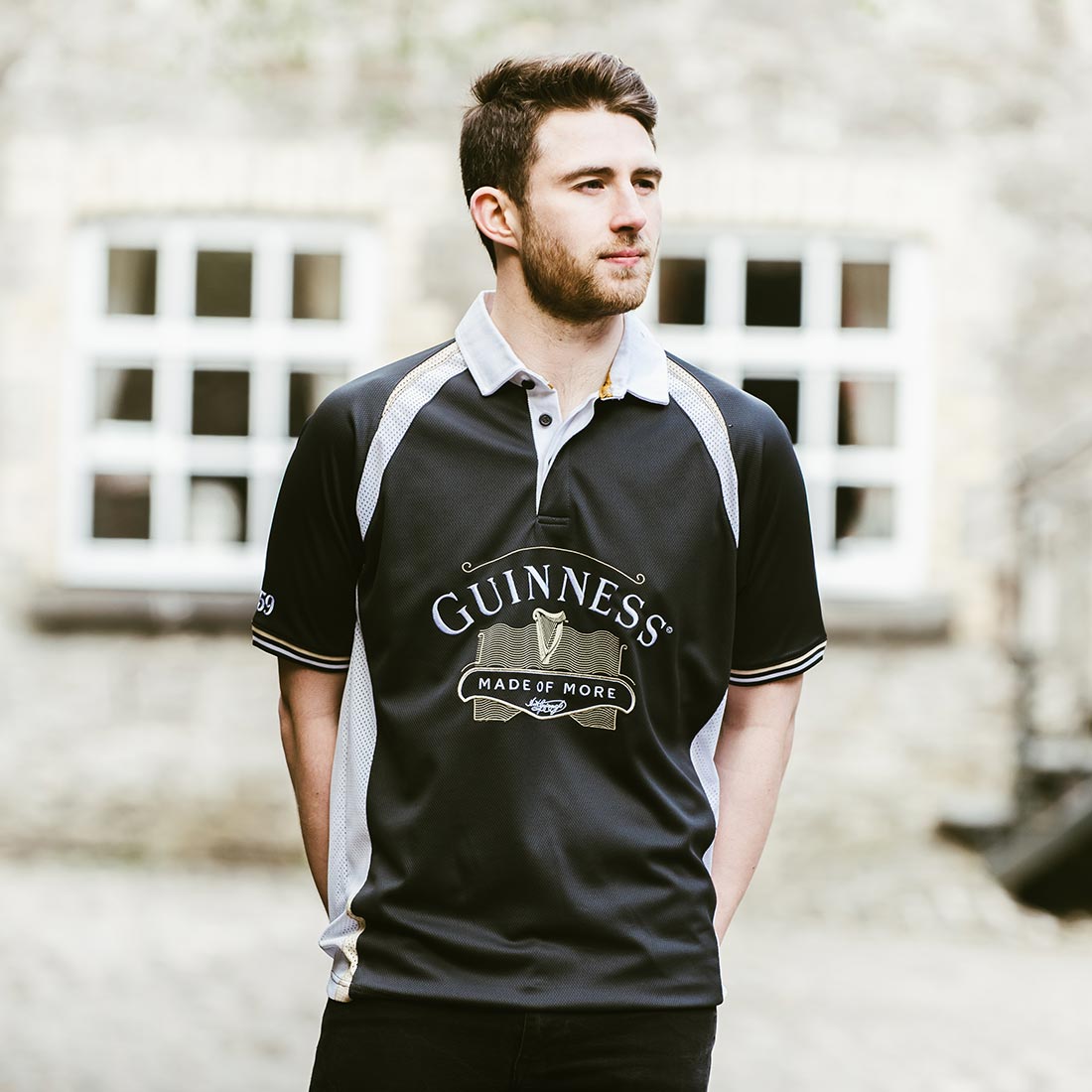 Experience the ultimate Made of More Rugby Jersey by Guinness, featuring moisture-wicking performance fabric and iconic Guinness branding. This premium rugby jersey is a must-have for any true fan of the sport.