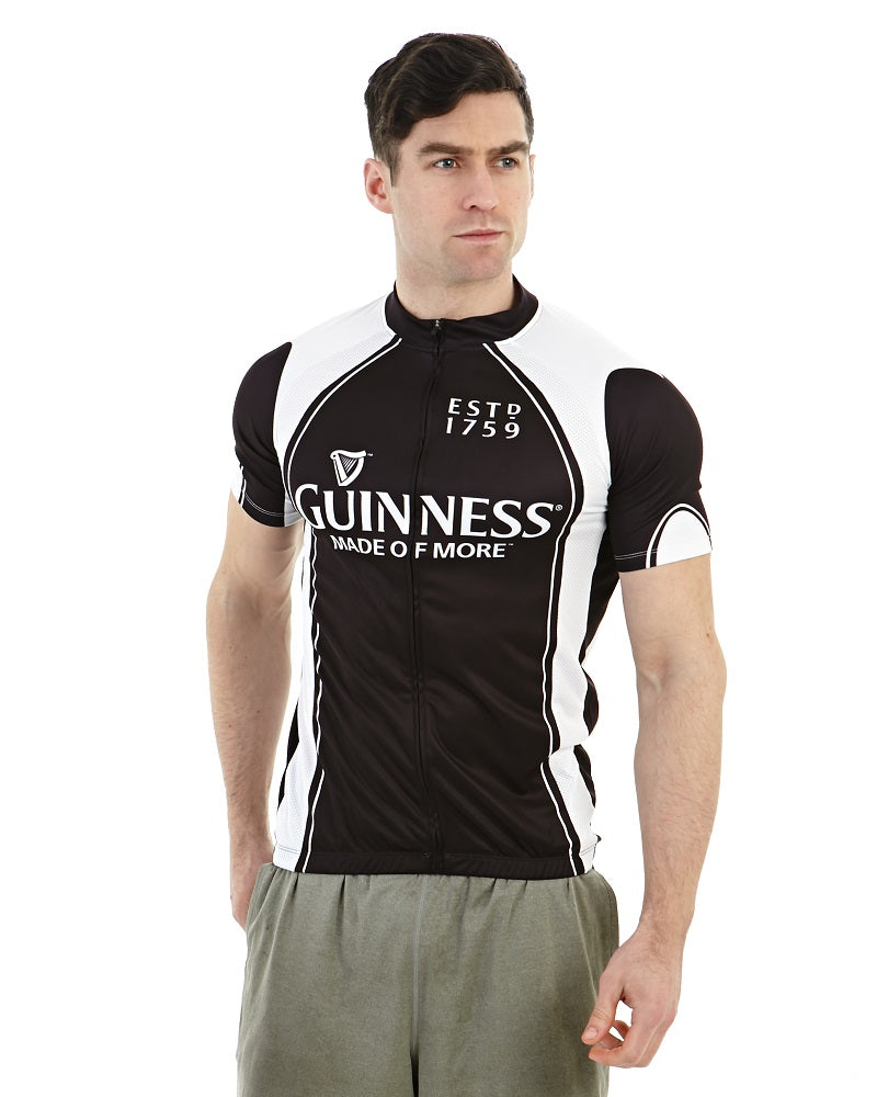 A man in a black and white Guinness Basic Cycling Jersey.