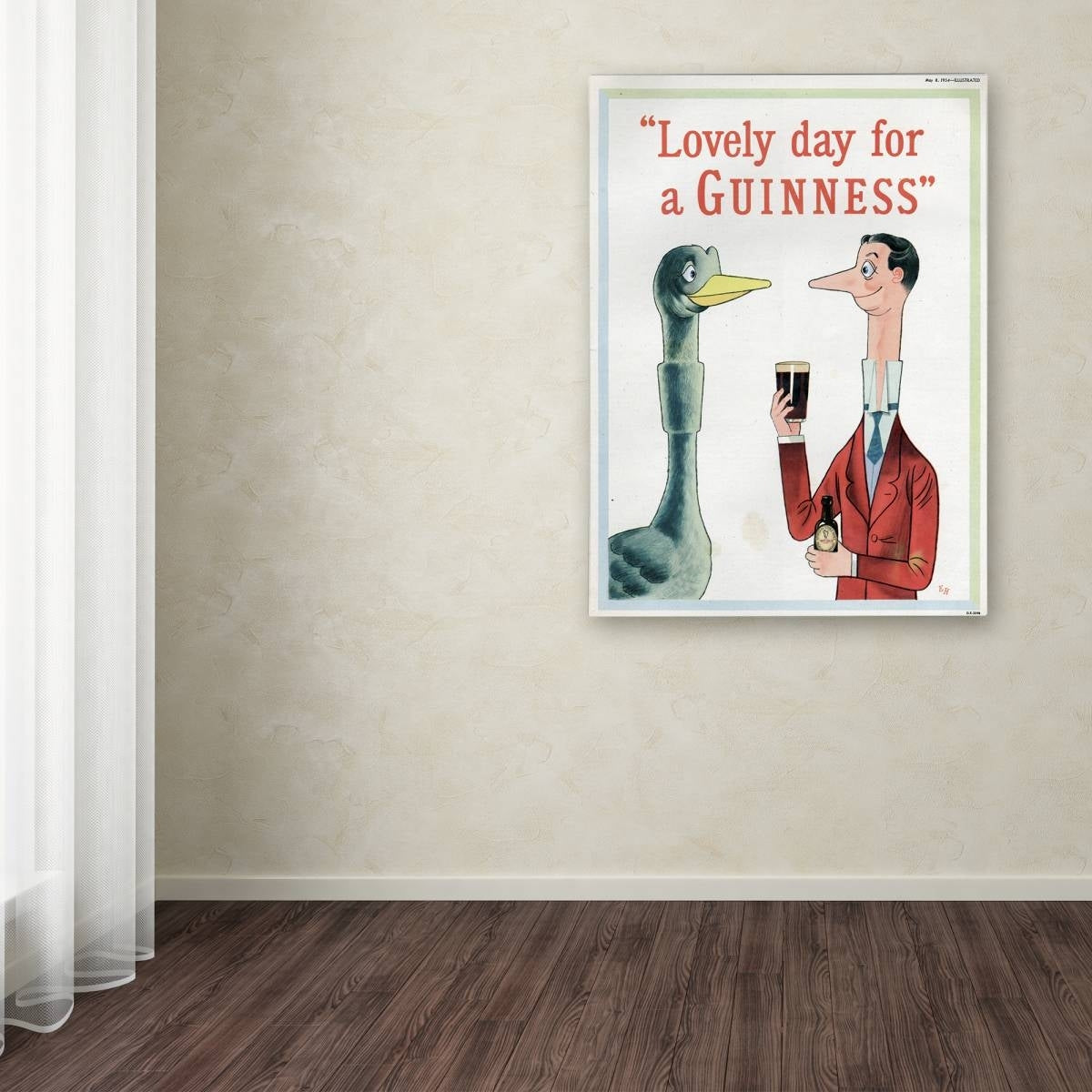A Guinness Brewery 'Lovely Day For A Guinness XIII' Canvas Art poster on the wall.