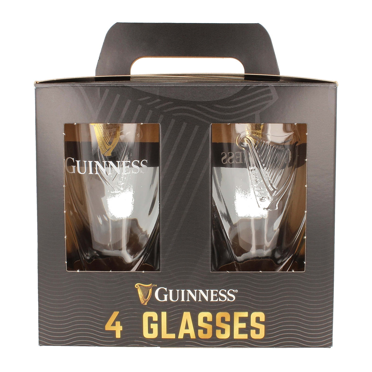Set of 4 Guinness Pint Beer Glasses Black Label Angel Wings & Harp 1759 XX