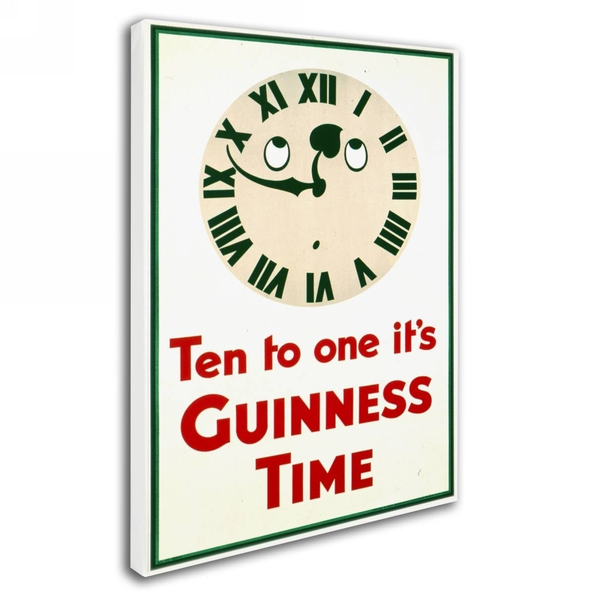 A Guinness Brewery 'Guinness Time III' canvas art piece for your home bar featuring a clock with the words ten to one.
