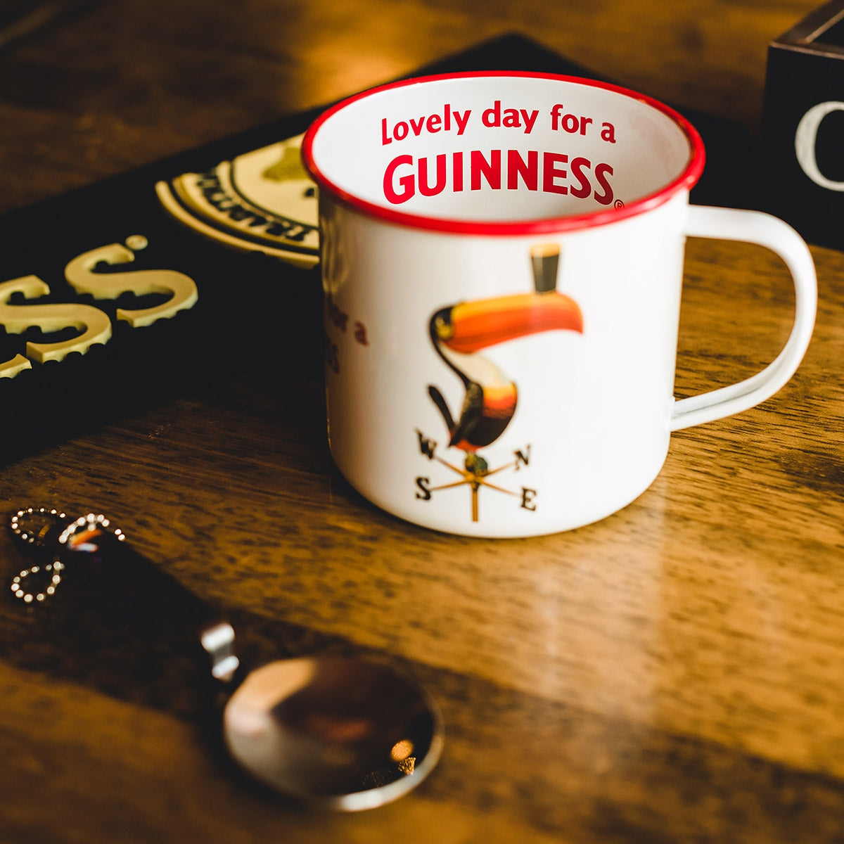 Lovely day for a Guinness Enamel Toucan Mug.
