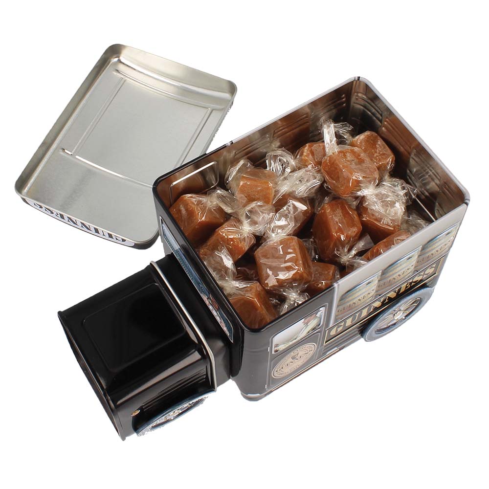 The Guinness Webstore US offers a delightful gift option with their Guinness Truck Tin with Fudge 200g, a metal box designed as a vintage delivery truck. Open the lid to discover individually wrapped caramel candies and exquisite luxury cream fudge, making it an ideal present for any occasion.