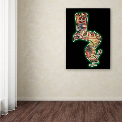A modern take on canvas art featuring a black wall adorned with a Guinness Brewery 'Guinness XI' Canvas Art green hat.