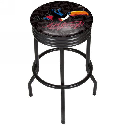 A Guinness Black Ribbed Bar Stool - Toucan with a toucan design.
