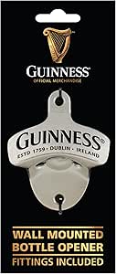 Ideal for enhancing any home bar, the Wall Mounted Bottle Opener by Guinness showcases striking "Guinness" branding and the text "Estd. 1759 - Dublin, Ireland." It comes complete with all necessary fittings for straightforward installation.