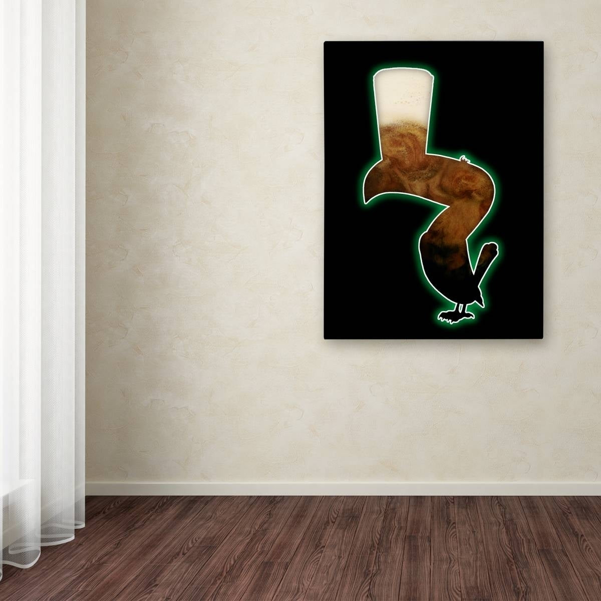 A Guinness Brewery 'Guinness X' canvas art showcasing a St. Patrick's Day hat on a black wall.