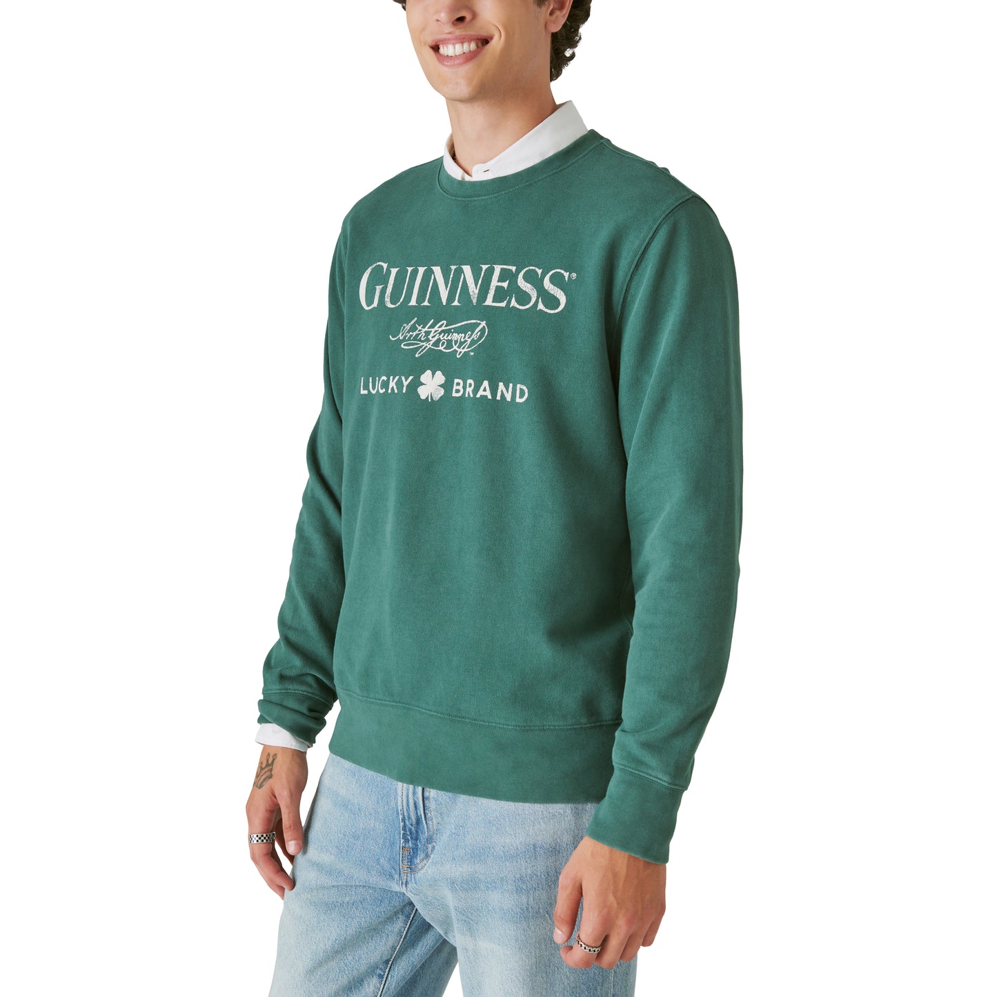 Limited edition Guinness Fleece Logo Crewneck - green with Guinness logo. (Available at Guinness Webstore US)