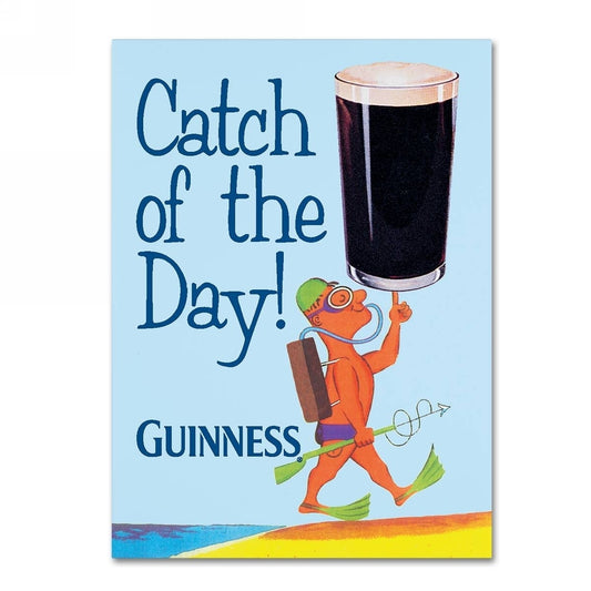 A beach-themed card that displays the Guinness Brewery 'Catch Of The Day' Canvas Art accompanied by a refreshing pint of Guinness.