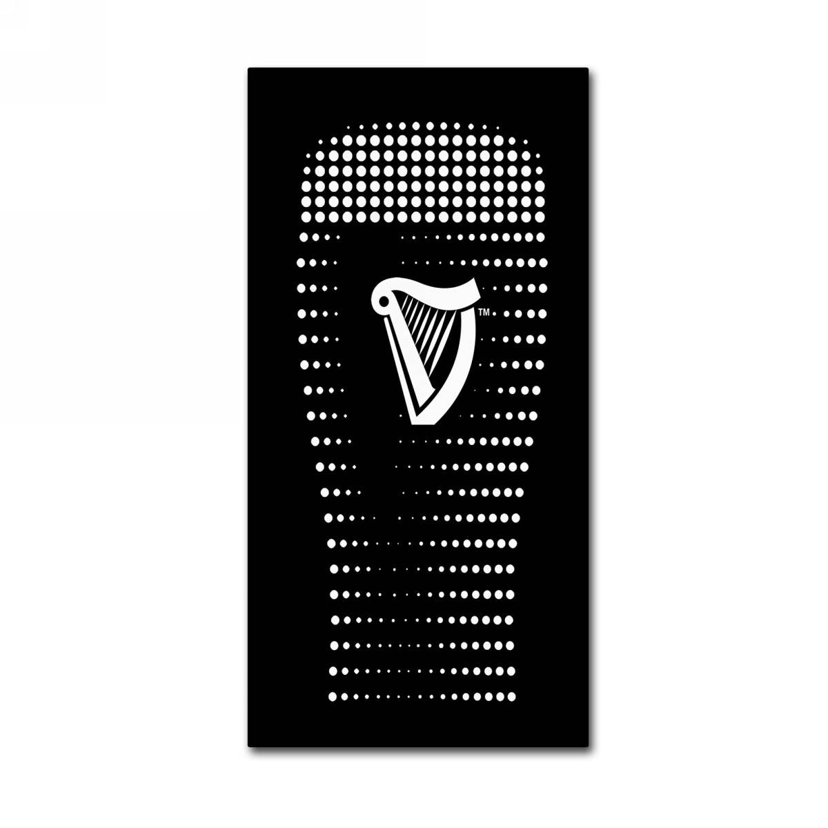 A black and white Guinness mug with a harp on it, perfect for enjoying a brew.