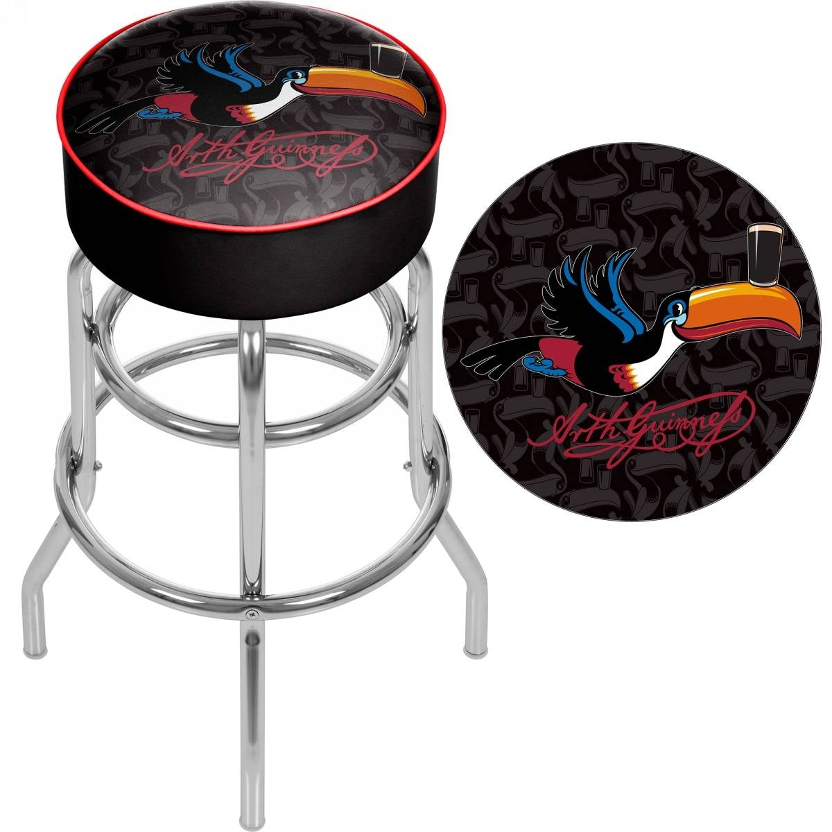 An officially licensed Guinness Padded Swivel Bar Stool - Toucan with a toucan on it.