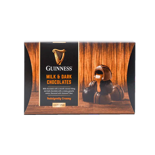 A delightful gift box filled with rich and indulgent Guinness Milk & Dark Chocolates 90g.