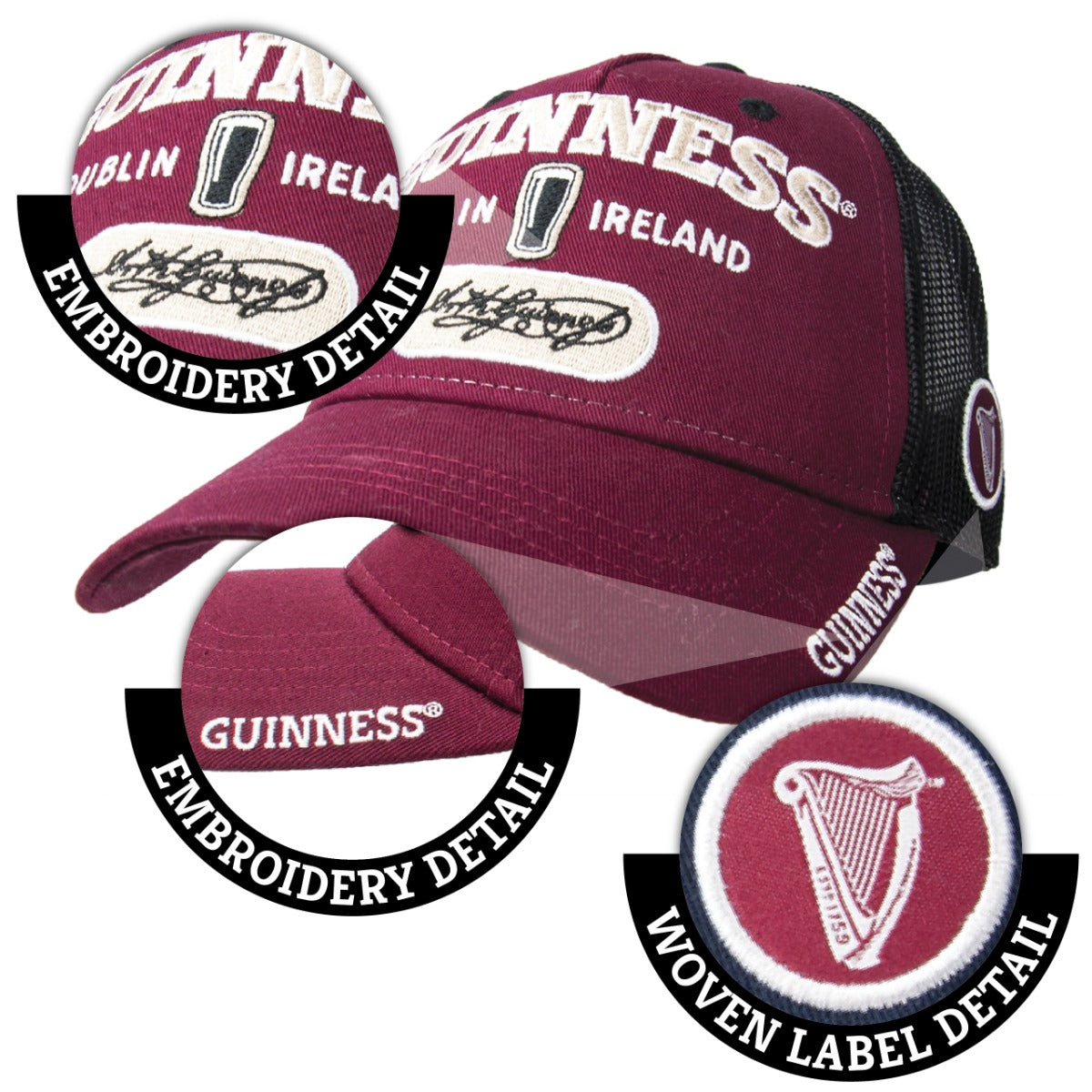 Guinness Signature Burgundy Trucker Mesh Baseball Cap Adjustable