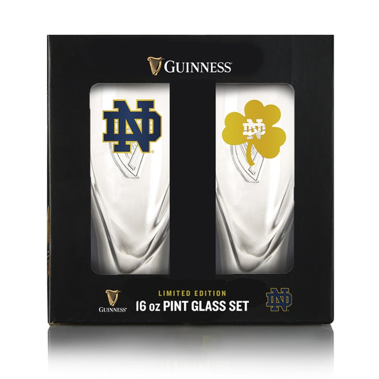 Guinness 16oz Pint Glass 2 Pack set for St. Patrick's Day celebrations.