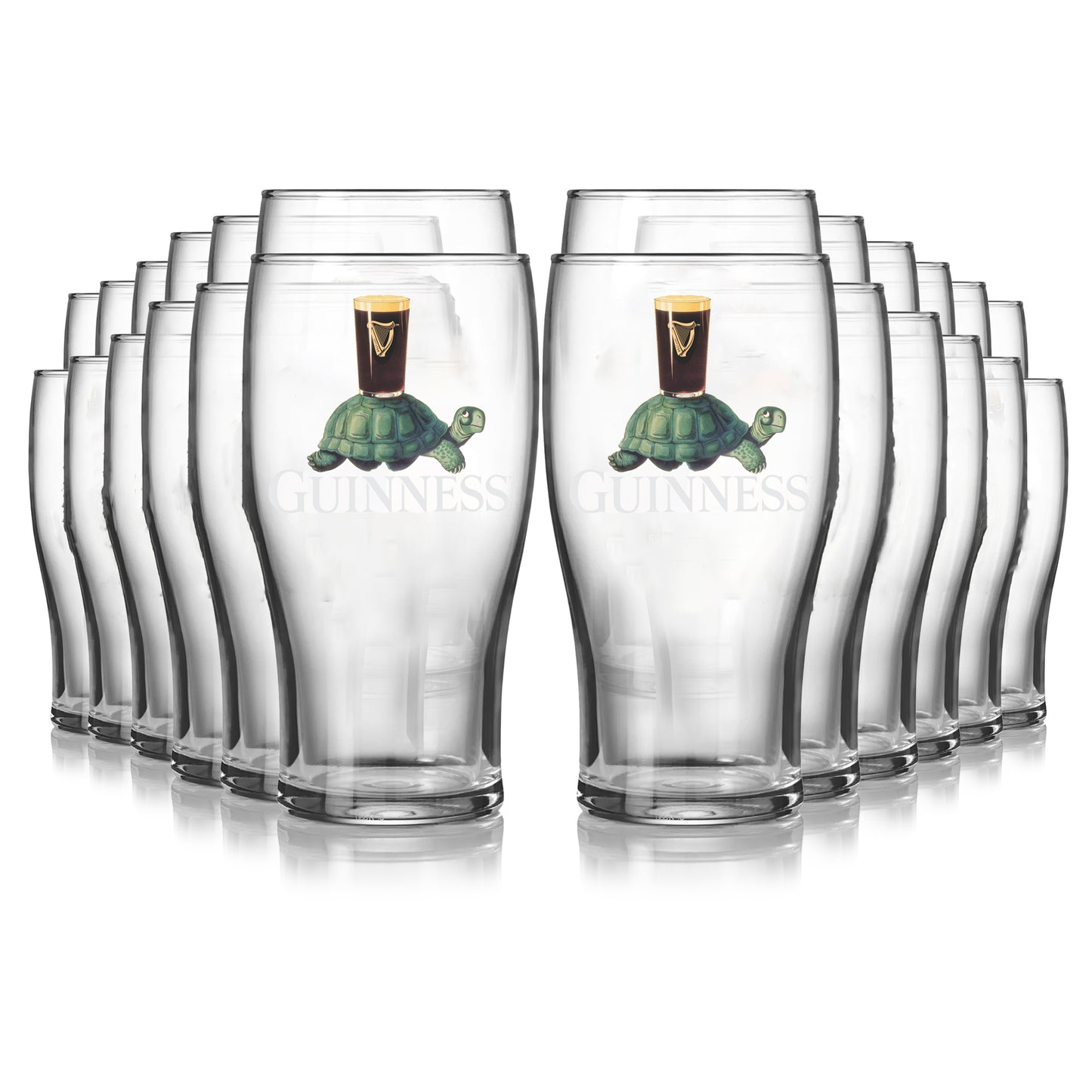 The Guinness Gilroy Tortoise Pint Glass - 24 Pack from Guinness Webstore US features the iconic tortoise with a pint—ideal for any collection.