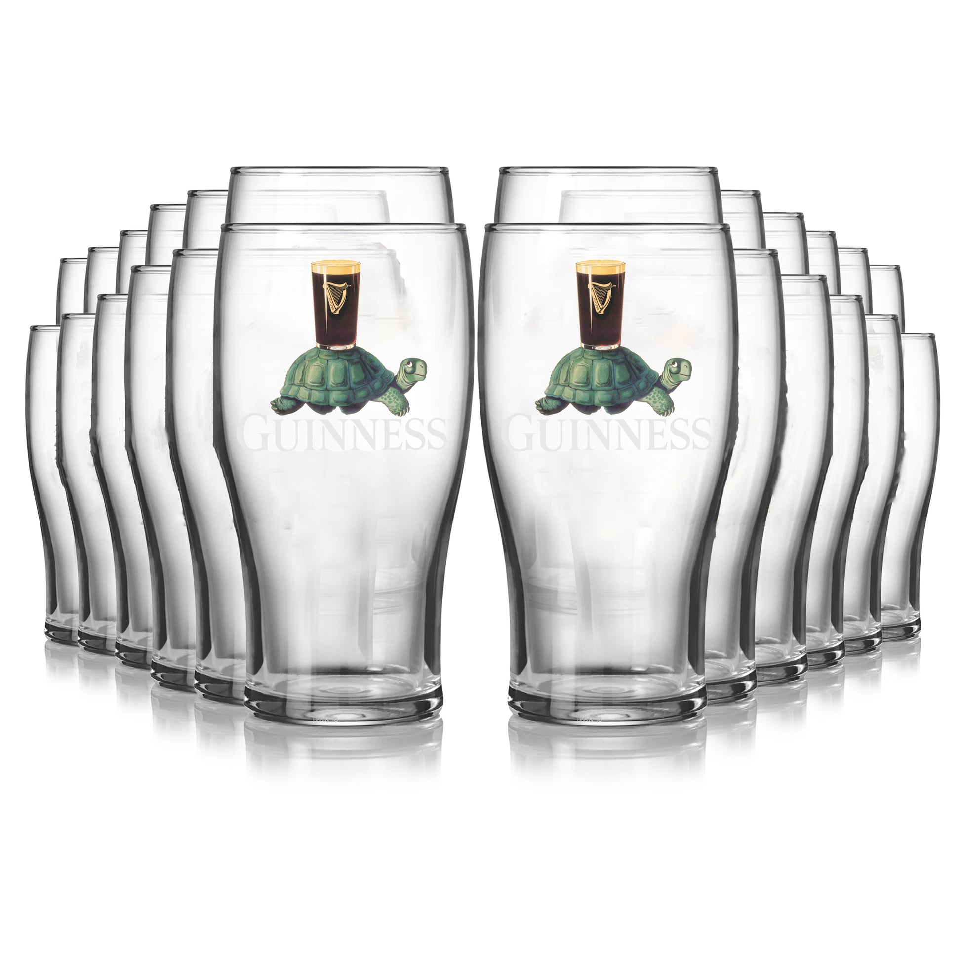 The Guinness Gilroy Tortoise Pint Glass - 24 Pack from Guinness Webstore US features the iconic tortoise with a pint—ideal for any collection.