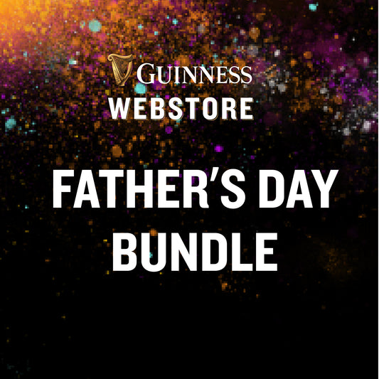 Celebrate Father's Day with a Legendary Guinness Gift—Guinness Webstore US promotional graphic featuring colorful sparkles in the background.