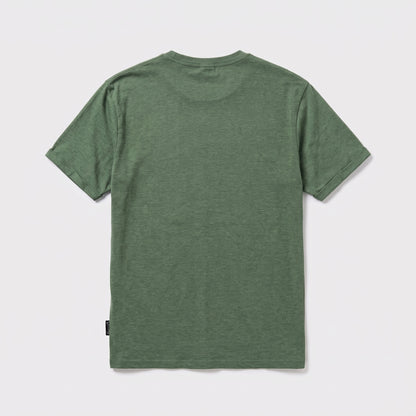 A Guinness Vintage Harp Tee by Guinness, featuring short sleeves and a plain green unisex design, is displayed flat on a white background with the back of the shirt visible.