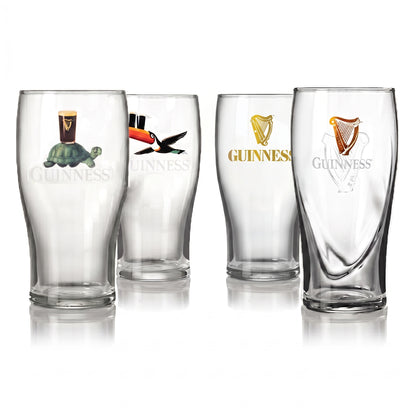 The Guinness Collectors Edition Pint Glass Set from Guinness Webstore US includes four pint glasses, each adorned with a distinct Guinness-themed design or logo on the front. Ideal for your home bar or as a unique party pack, these glasses bring iconic style and authenticity to any gathering.