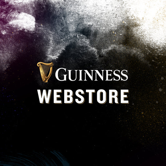 Guinness Webstore US logo on a textured dark and light background.